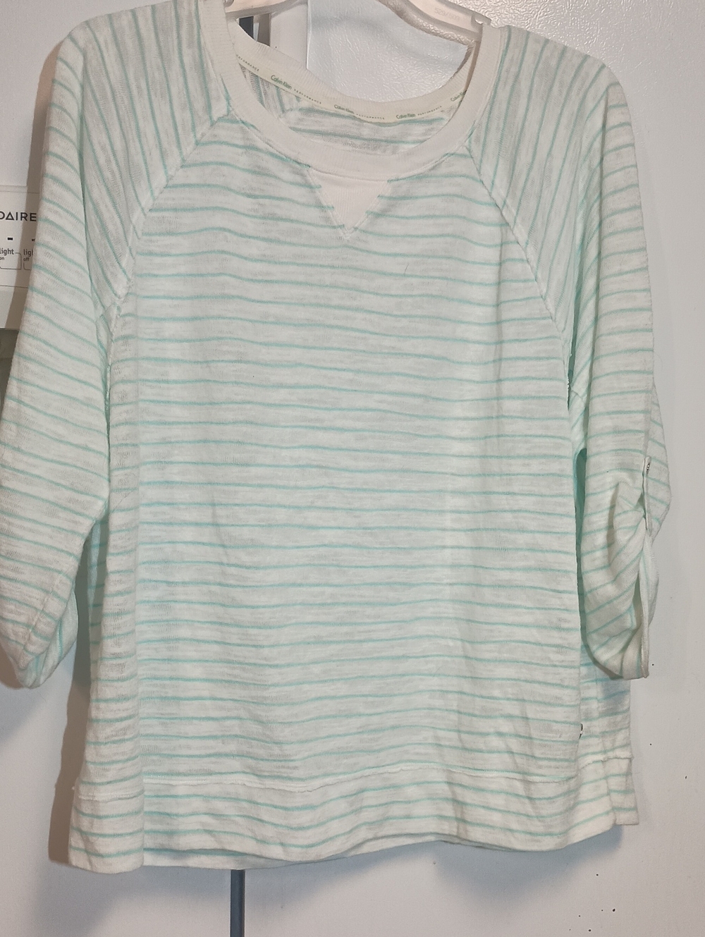 Calvin Klein Performance Mint Green Striped Long Sleeve Tee. Women's Size Xl